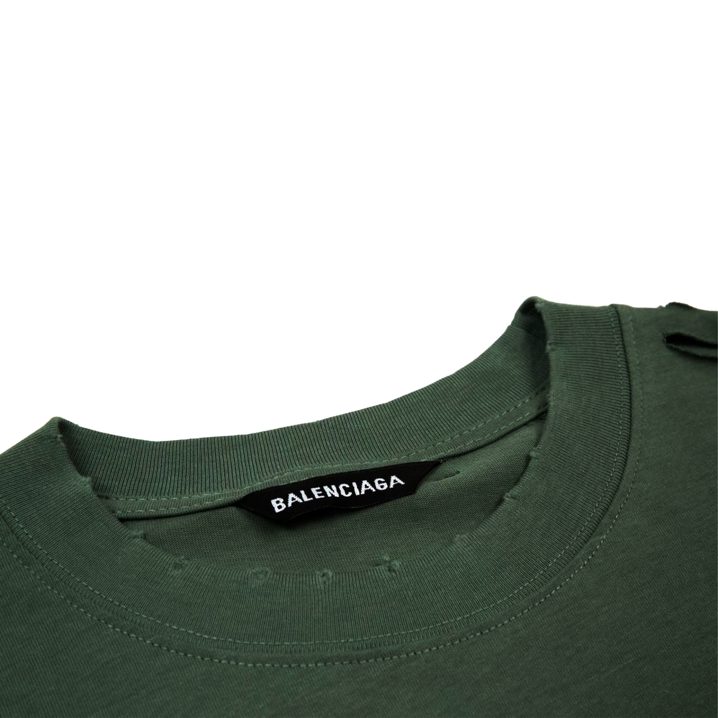 BALENCIAGA Distressed Logo Print Tee Dark Green