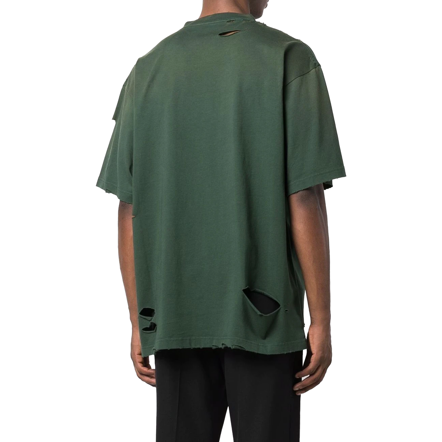 BALENCIAGA Distressed Logo Print Tee Dark Green