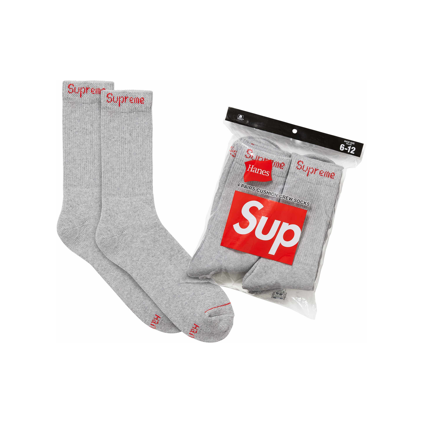 Supreme Hanes Crew Socks (4 Pack) Heather Grey