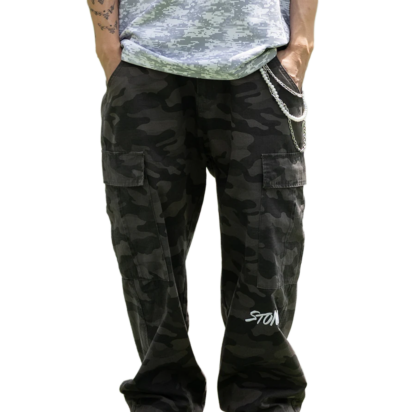 Stoned & Co ® FORCE : Camo Cargo Pants Black (SS25)