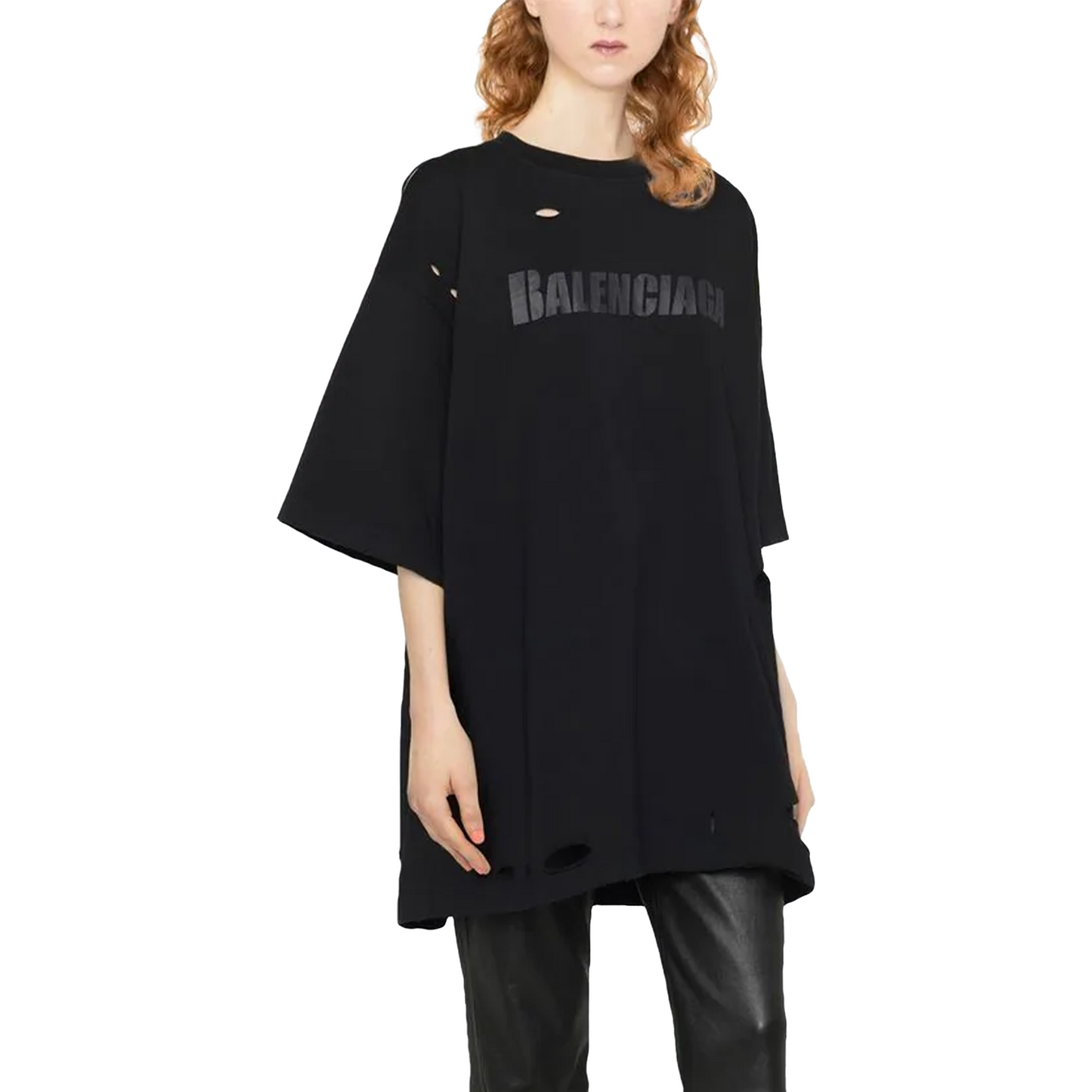 BALENCIAGA Distressed Logo Print Tee Black