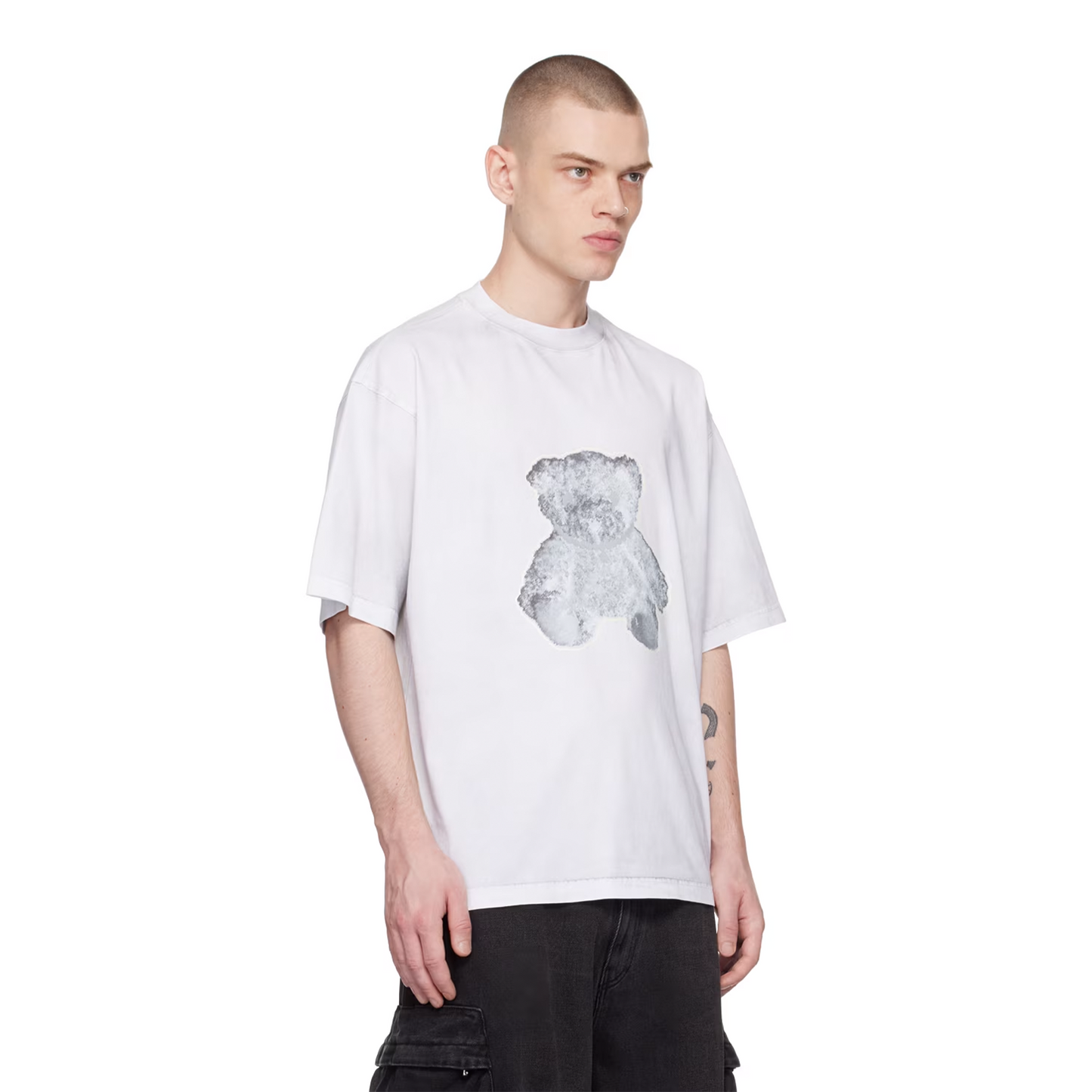 WE11DONE Pearl Necklace Teddy Print Tee White