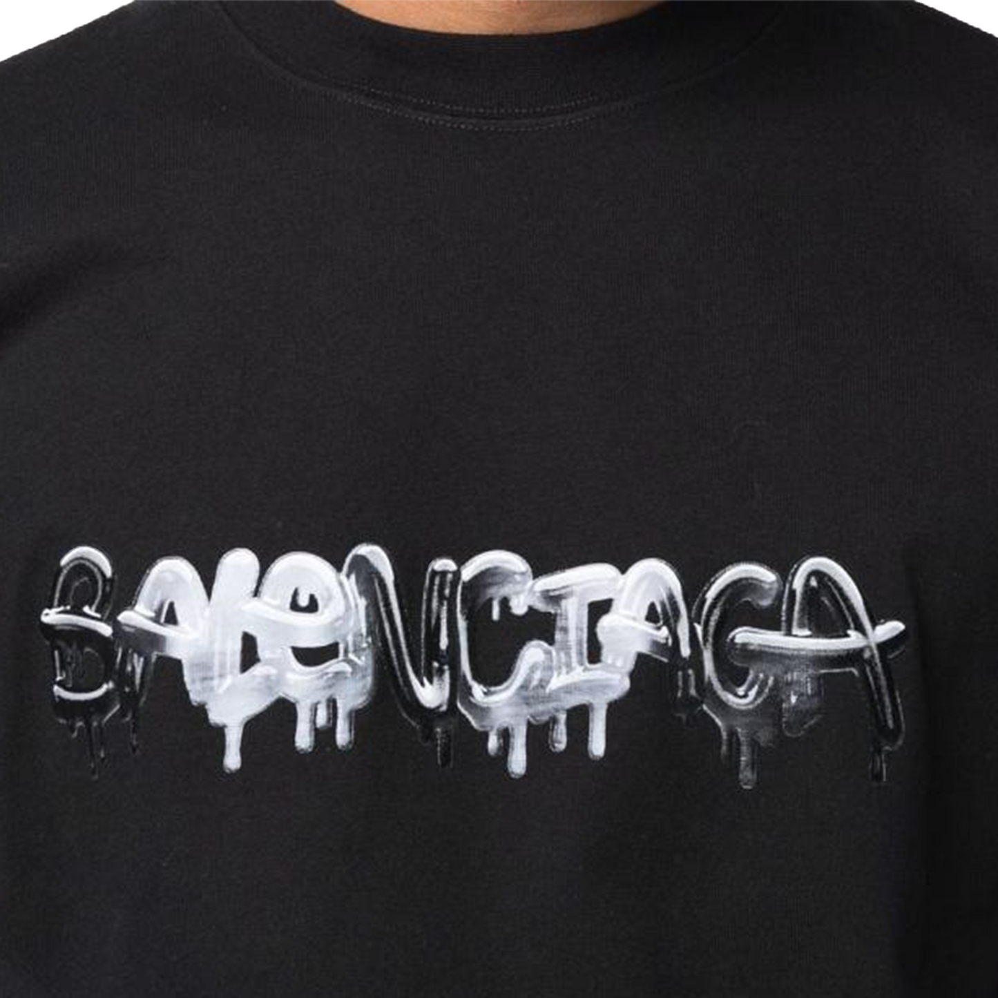 BALENCIAGA Graffiti Logo Print Tee Black