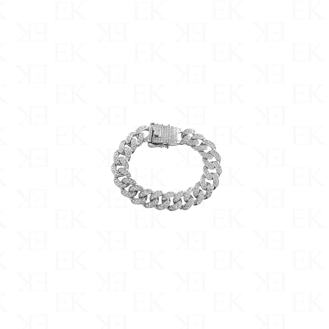 EK Collection Glass Stone Cuban Bracelet Silver