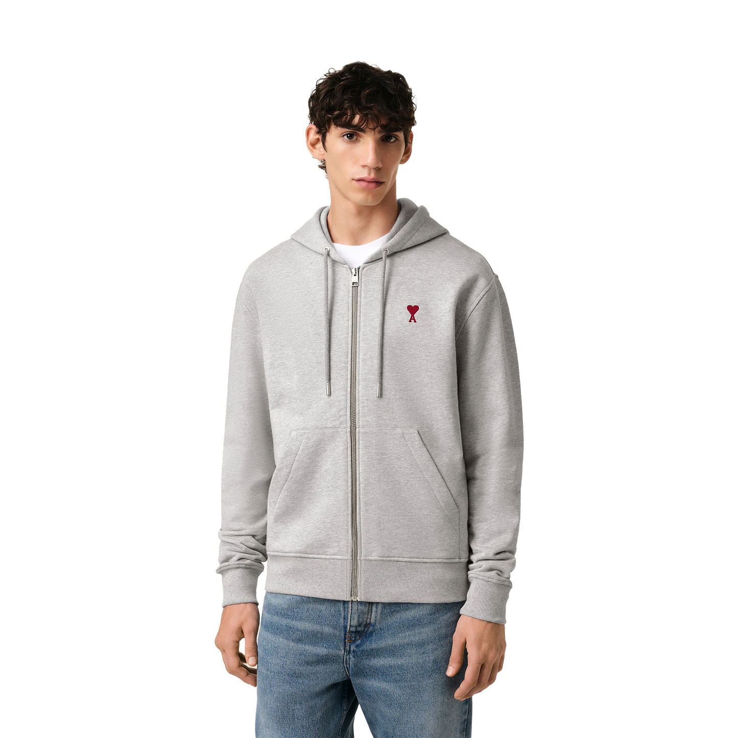 AMI PARIS Ami De Coeur Zipped Hoodie Heather Ash Grey (SS24)