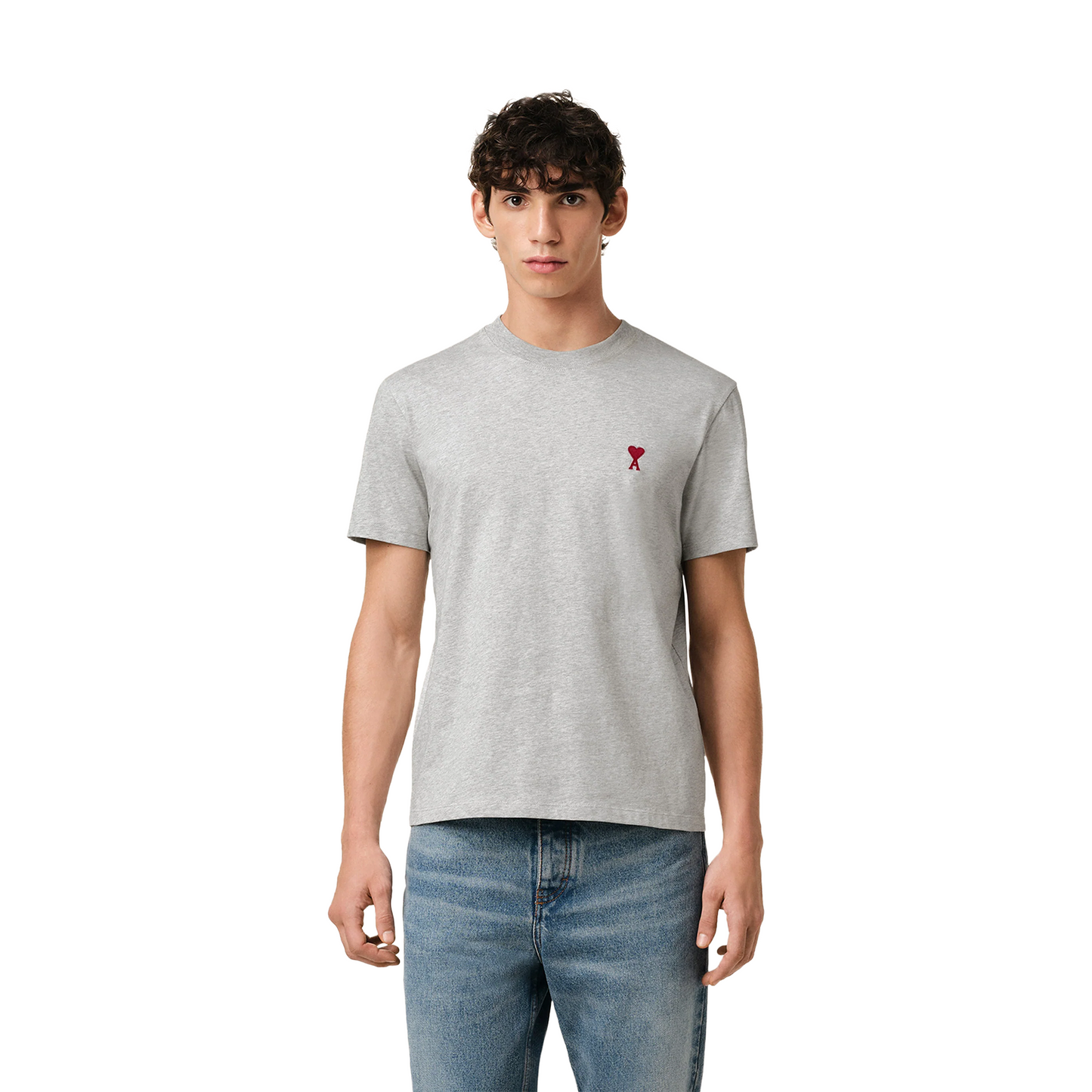 AMI PARIS Classic Fit Ami De Coeur Tee Heather Grey/Red (SS24)