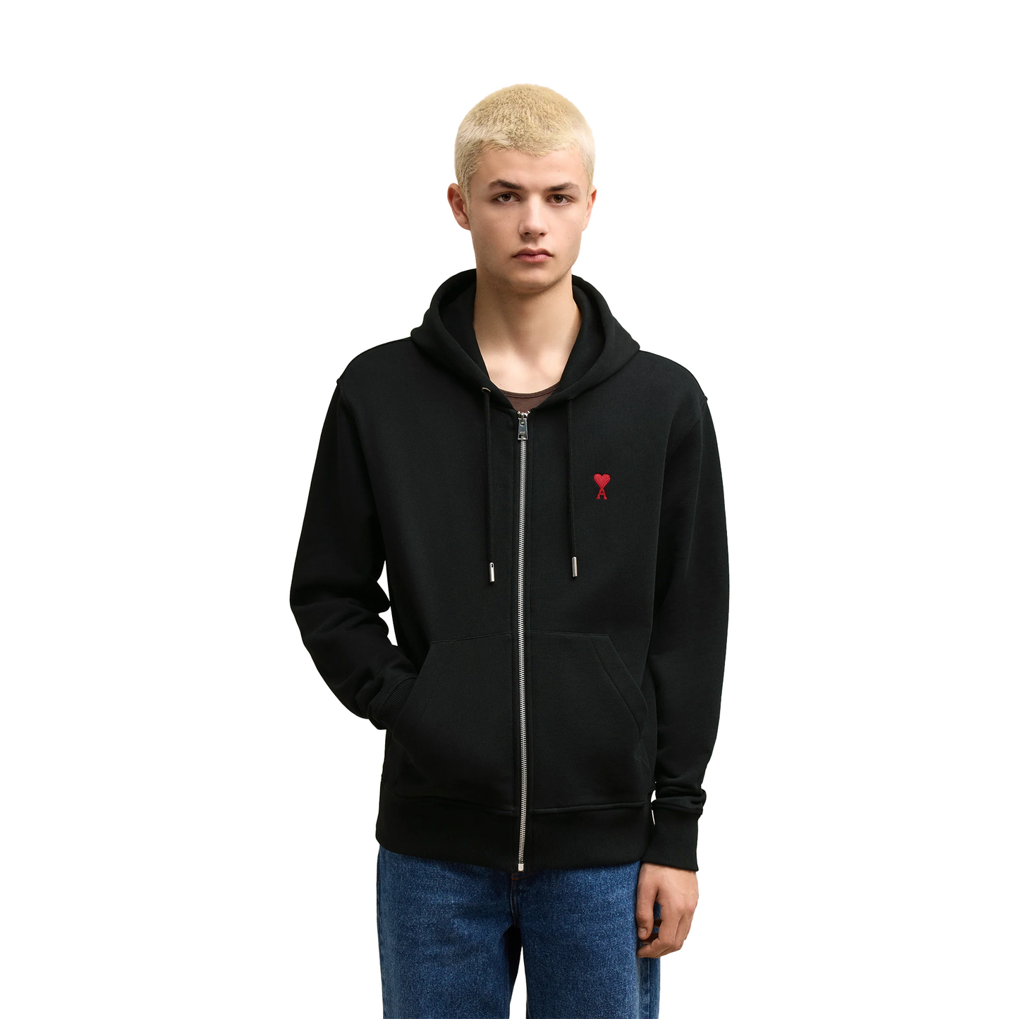 AMI PARIS Ami De Coeur Zipped Hoodie Black/Red (SS24)