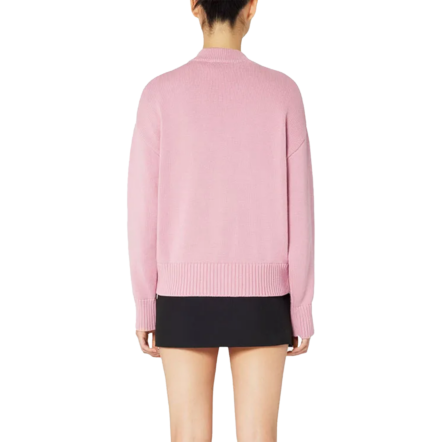 AMI PARIS Logo Intarsia Alpaca Blend Cardigan Pink/White (SS22)