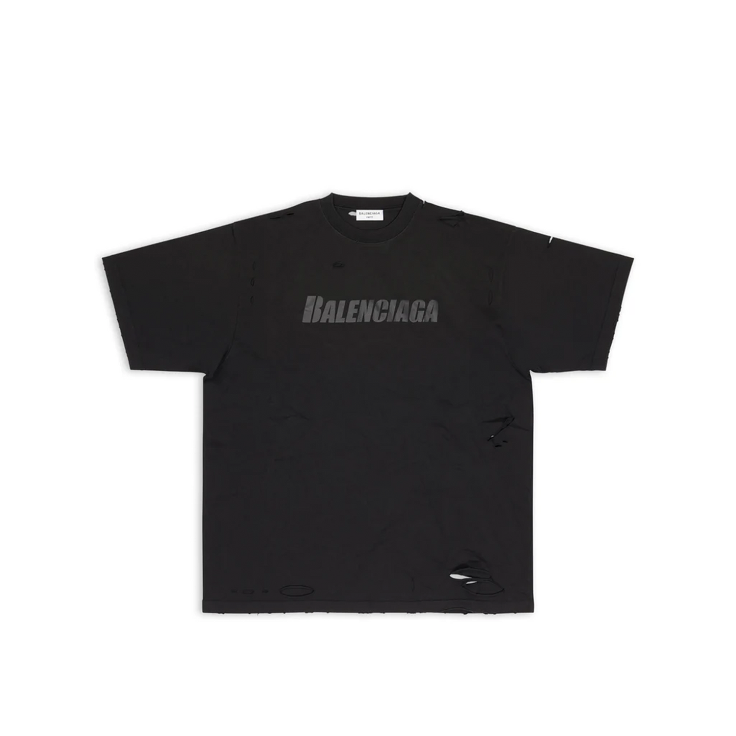 BALENCIAGA Distressed Logo Print Tee Black