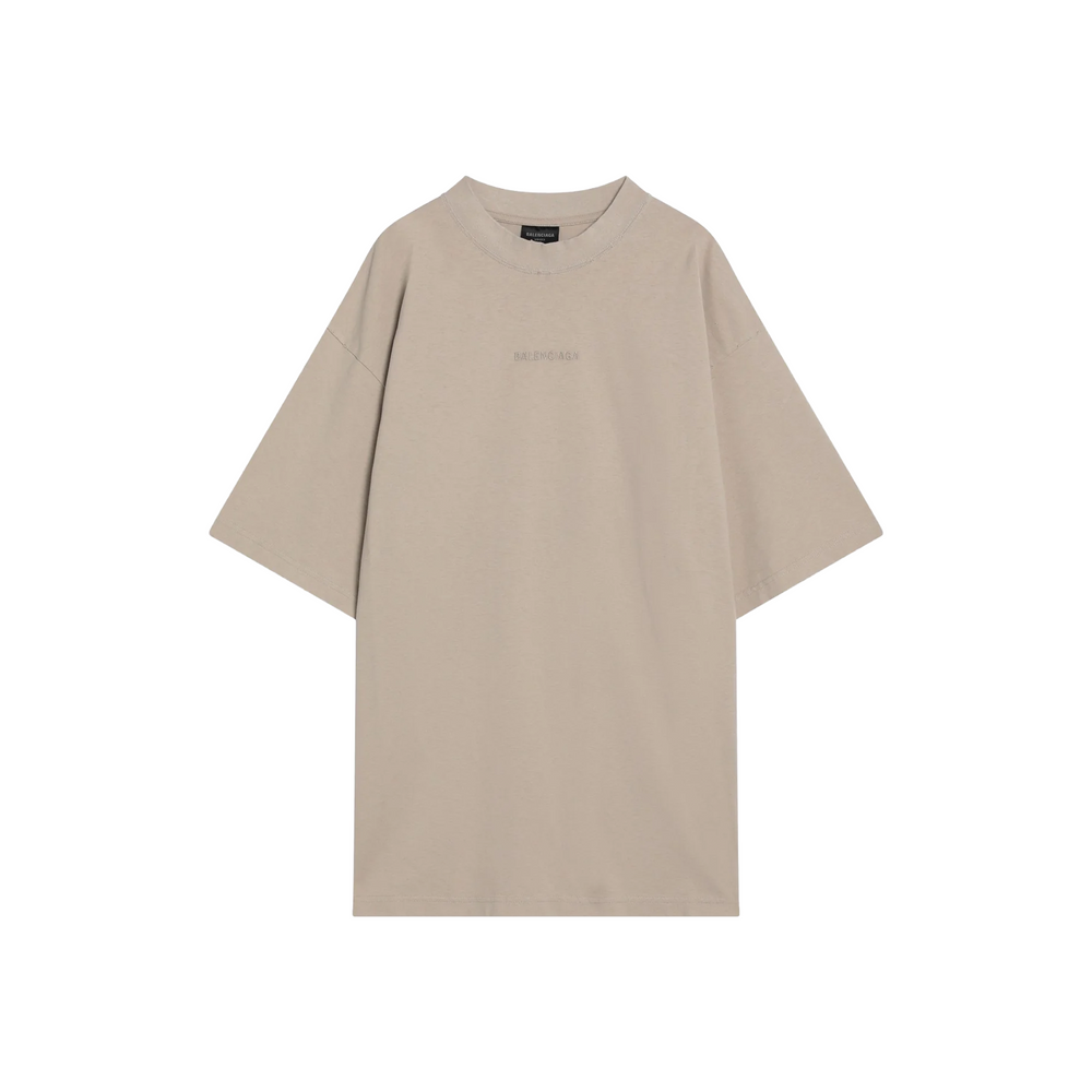 BALENCIAGA Embroidered Logo Medium Fit Cotton Jersey Tee Beige (SS25)