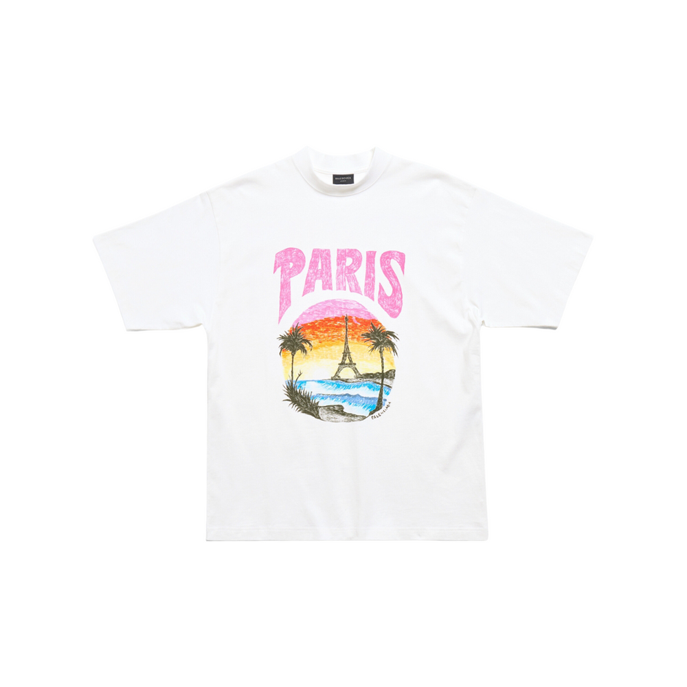 BALENCIAGA Paris Tropical Medium Fit Tee White (SS25)