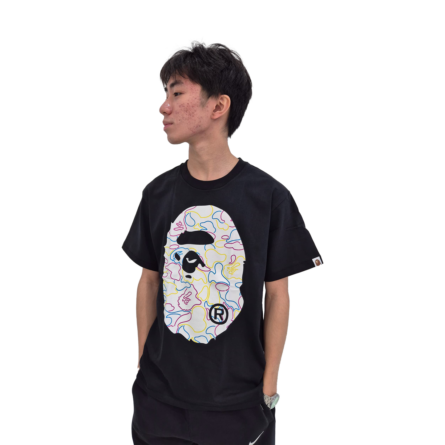 BAPE® Neon Camo Big Ape Head Tee Black (SS25)