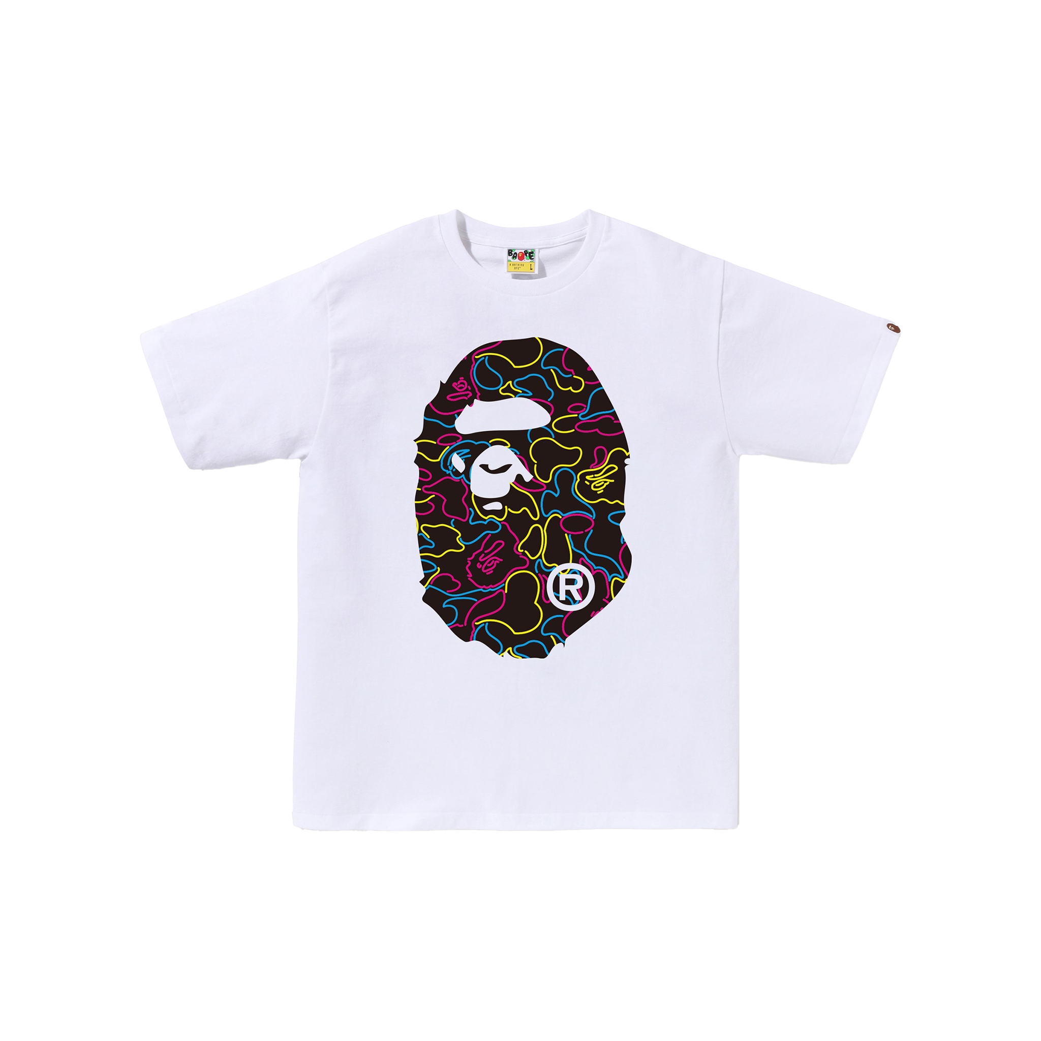 Colorful Bathing Ape Shirt BAPE® Neon Camo Big Ape Head Tee White