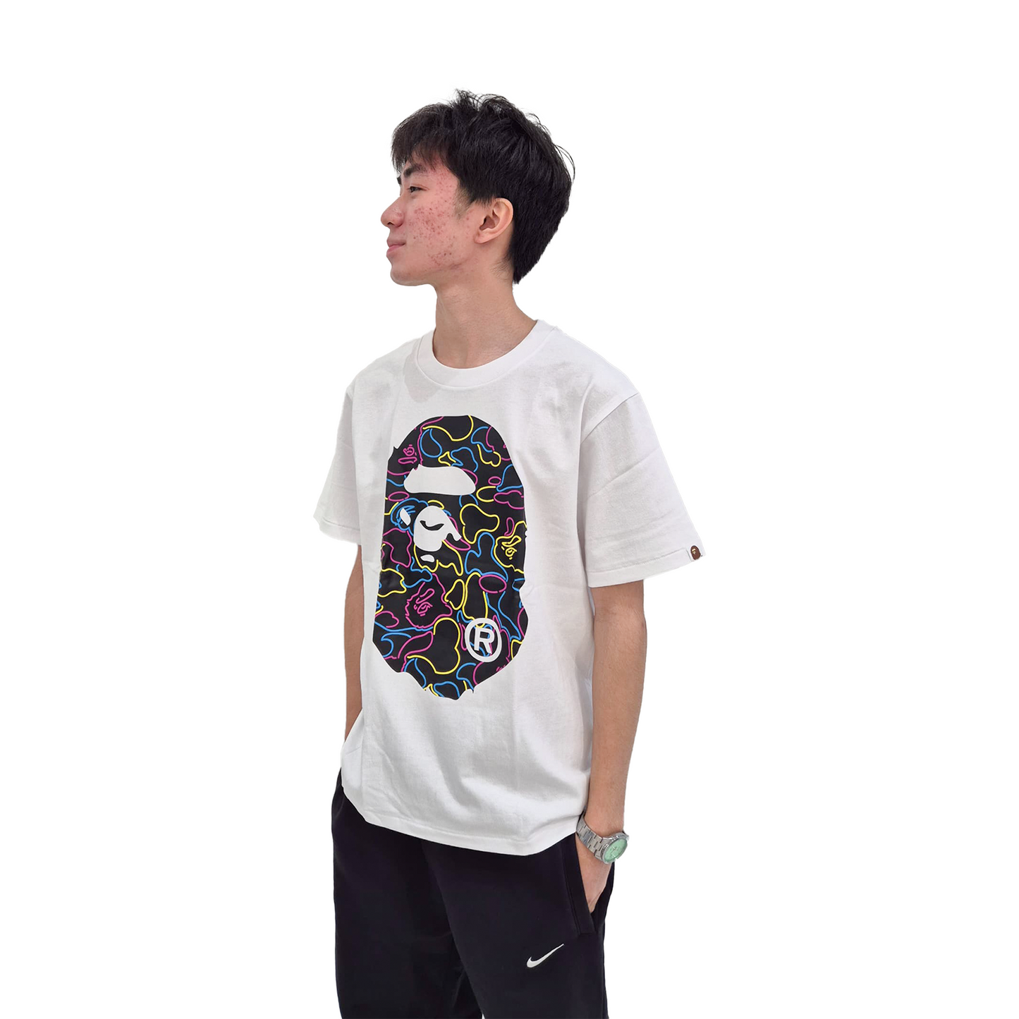 BAPE® Neon Camo Big Ape Head Tee White (SS25)