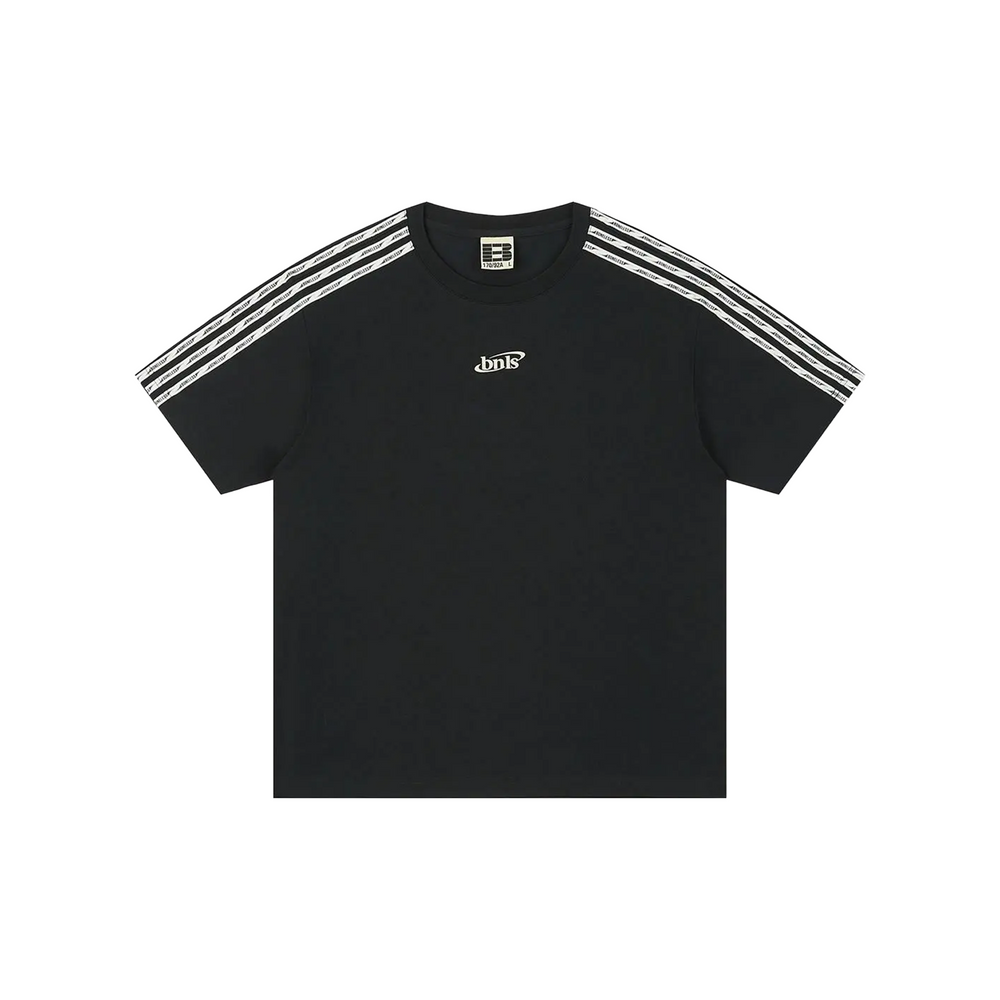 BONELESS Basic Printed Short Sleeved Splicing Ribbon Tee Black (SS25)