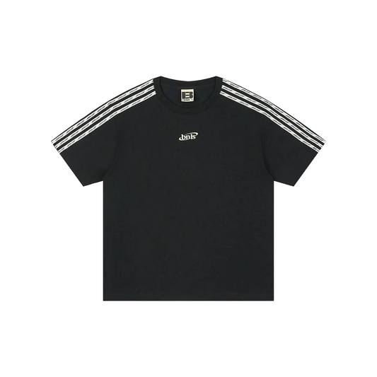 BONELESS Basic Printed Short Sleeved Splicing Ribbon Tee Black (SS25)