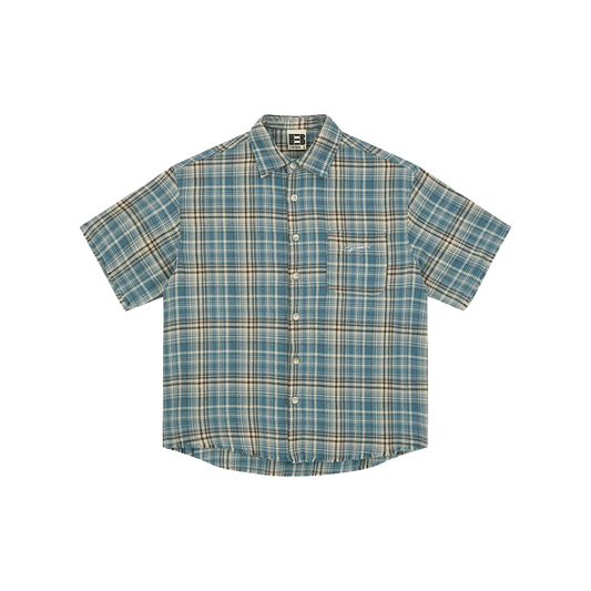BONELESS Casual Plaid Short Sleeved Shirt Green (SS25)