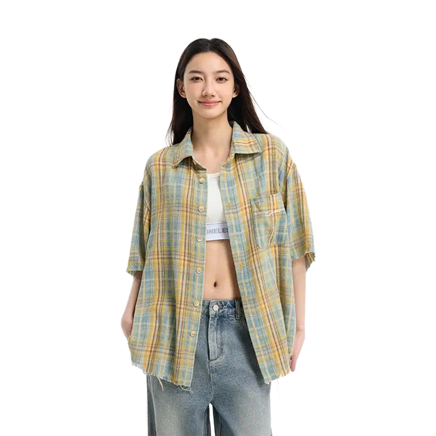 BONELESS Casual Plaid Short Sleeved Shirt Yellow (SS25)