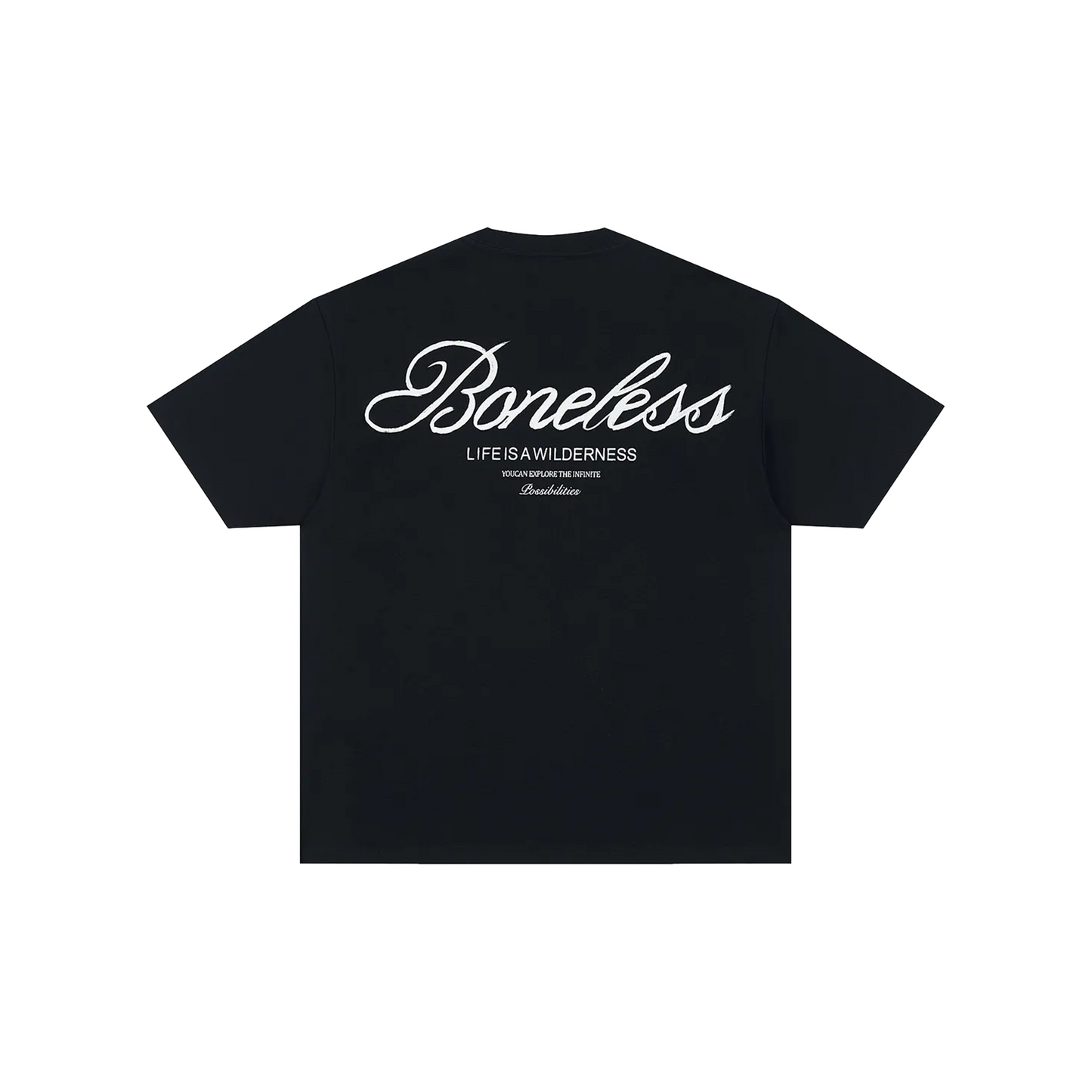 BONELESS Cursive Typography Printed Tee Black (SS25)
