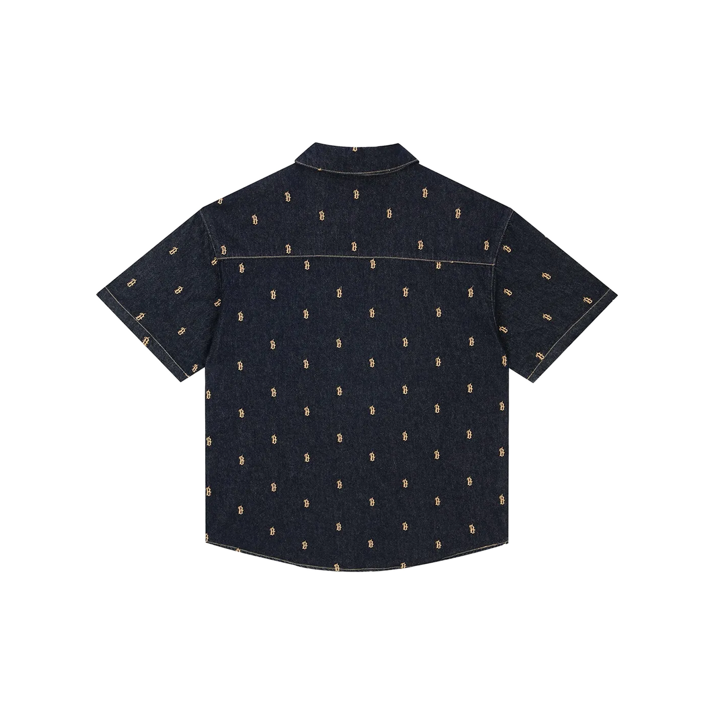 BONELESS Embroidered Jacquard Denim Short Sleeved Shirt Dark Blue (SS24)