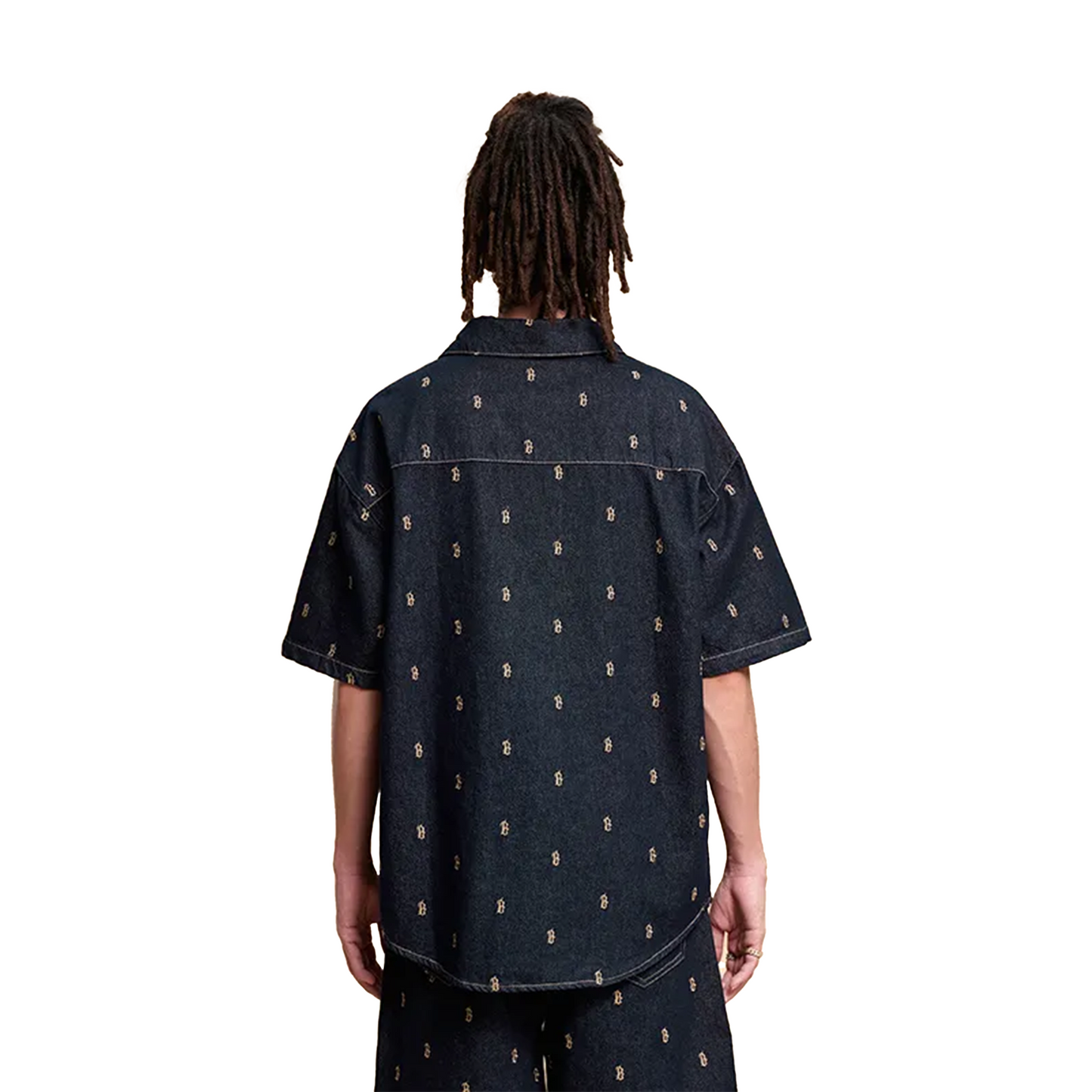 BONELESS Embroidered Jacquard Denim Short Sleeved Shirt Dark Blue (SS24)