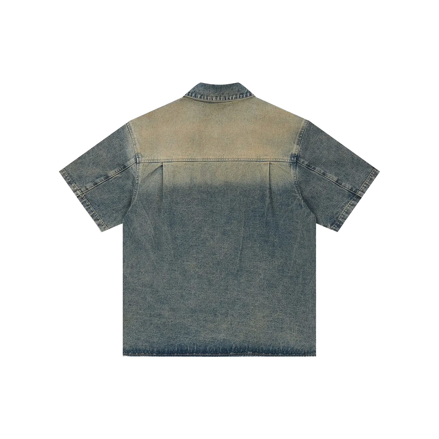 BONELESS Embroidered Pattern Washed Short Sleeved Denim Shirt Mud Yellow (SS24)
