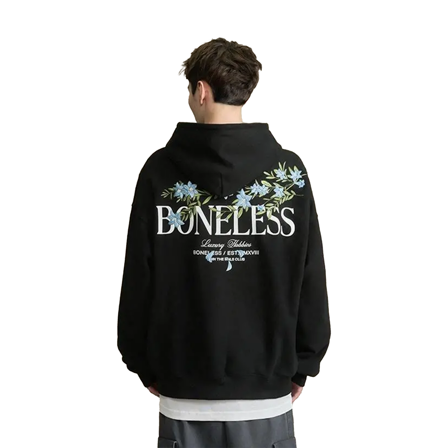 BONELESS Floral Embroidered Hoodie Black (FW24)