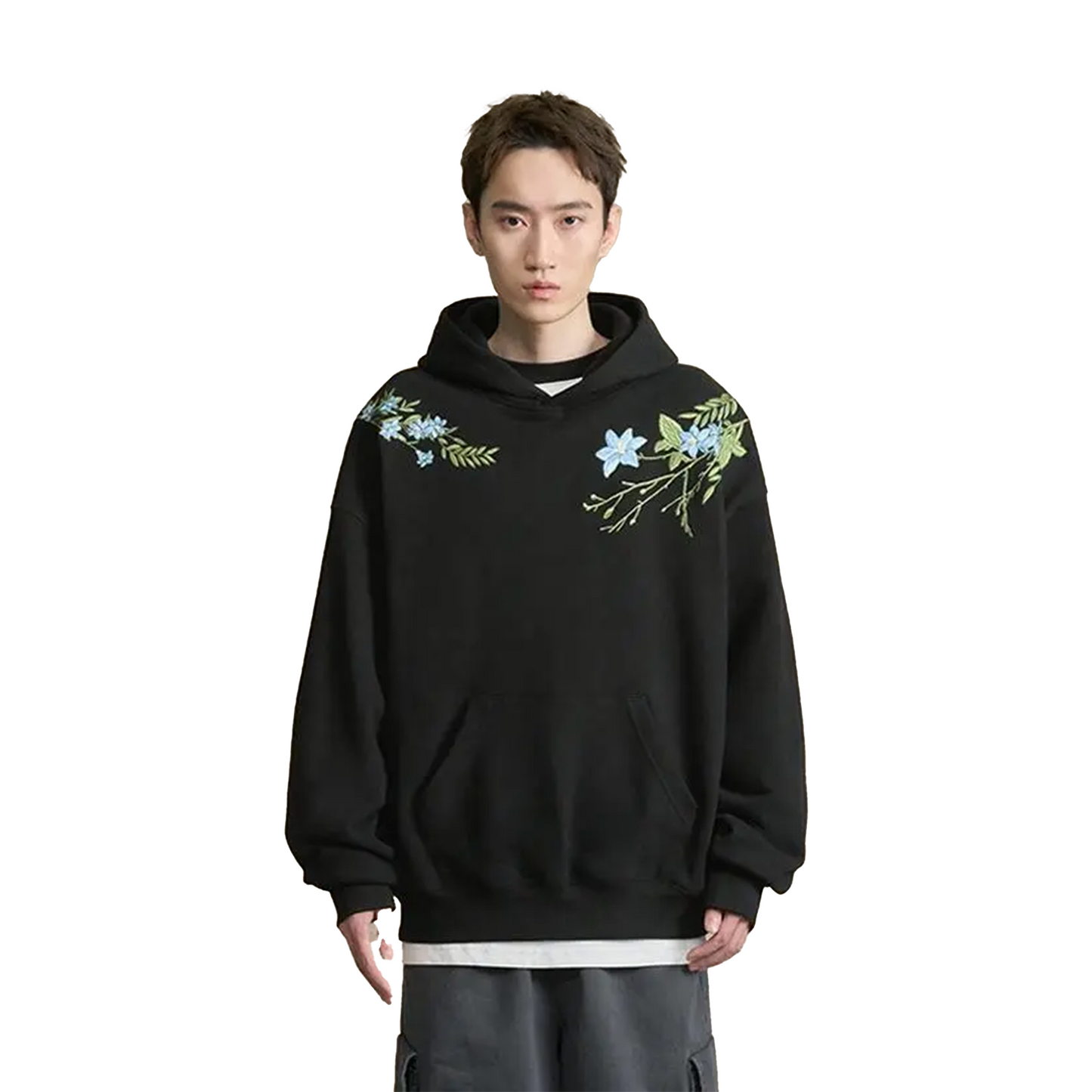 BONELESS Floral Embroidered Hoodie Black (FW24)