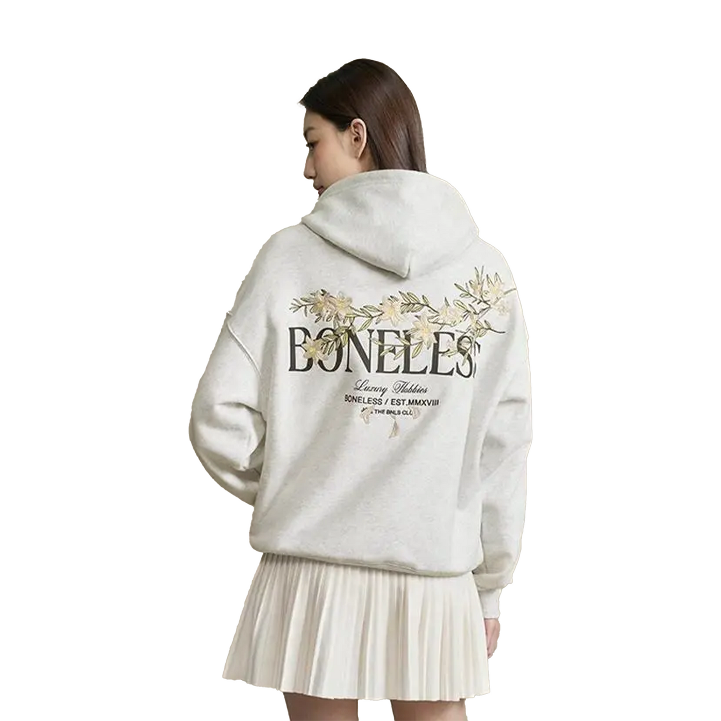 BONELESS Floral Embroidered Hoodie Grey (FW24)