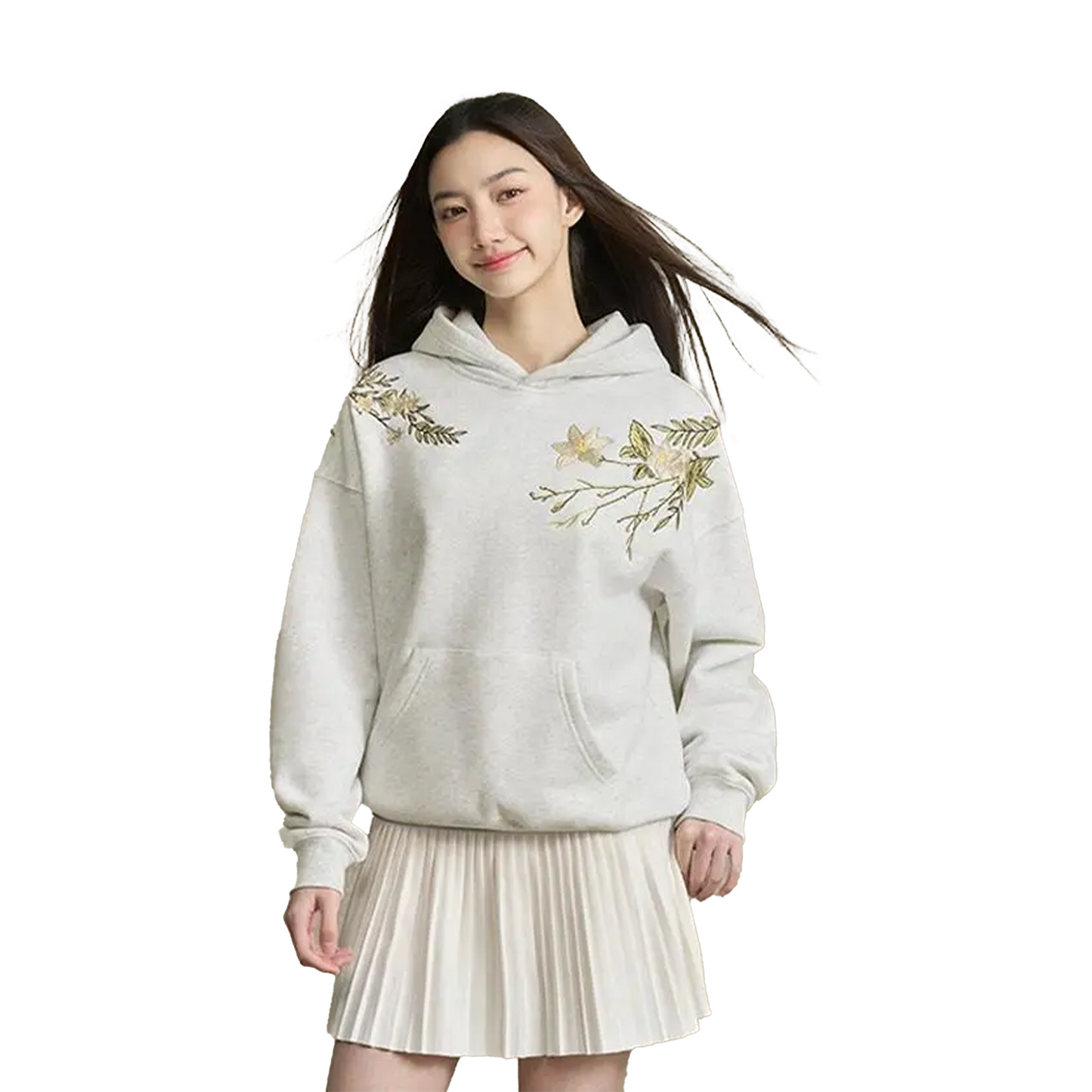 BONELESS Floral Embroidered Hoodie Grey (FW24)