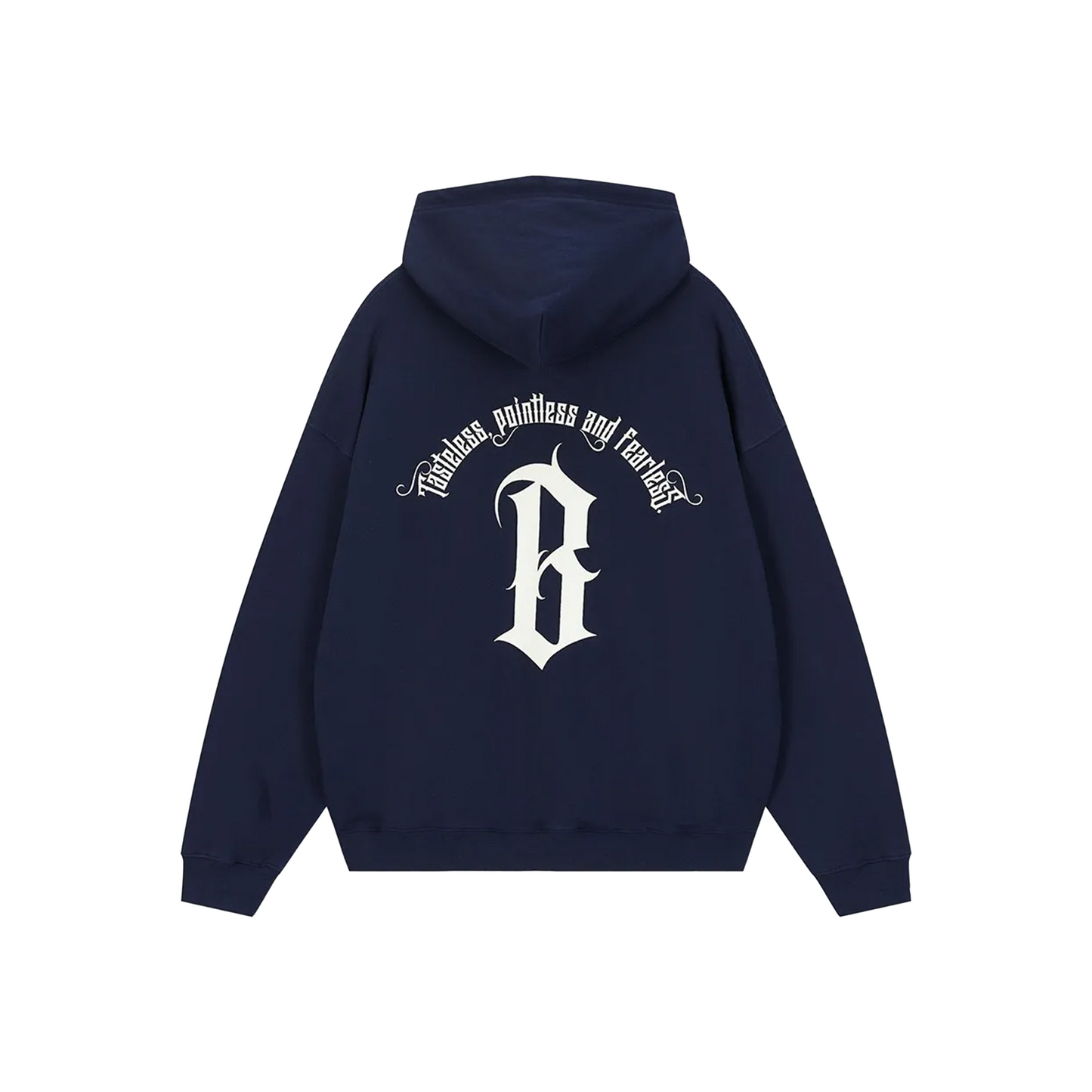 BONELESS Gothic Slogan Printed Hoodie Vintage Navy (SS22)