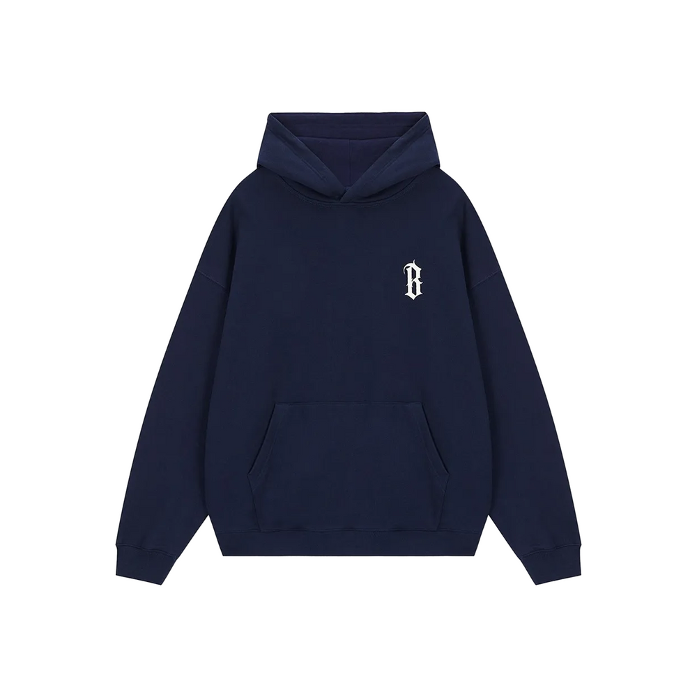 BONELESS Gothic Slogan Printed Hoodie Vintage Navy (SS22)
