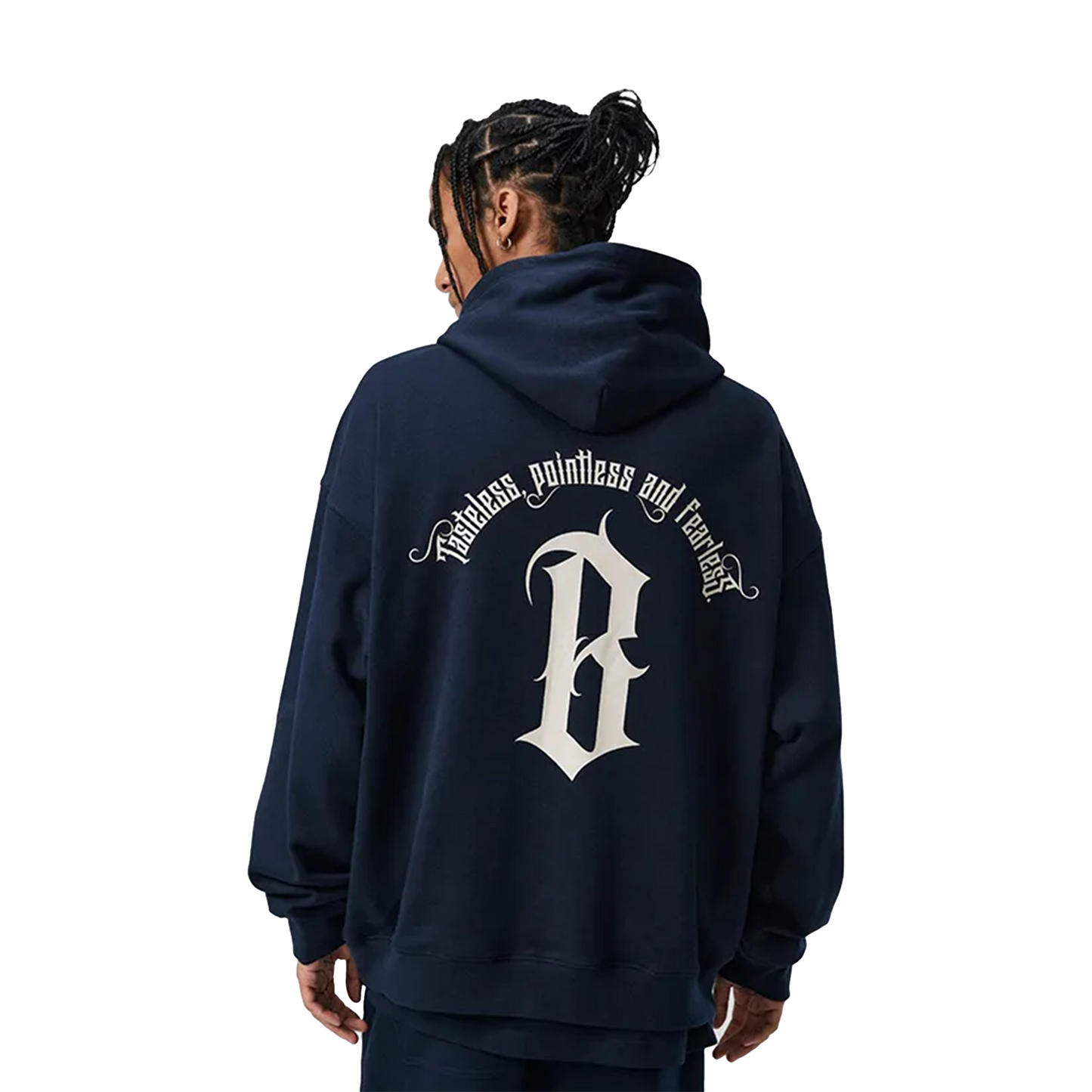 BONELESS Gothic Slogan Printed Hoodie Vintage Navy (SS22)