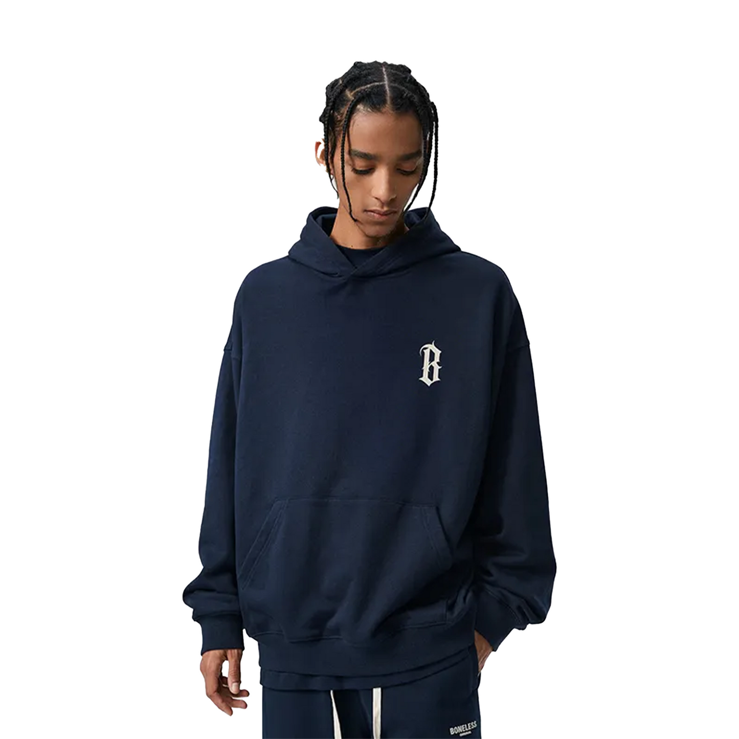 BONELESS Gothic Slogan Printed Hoodie Vintage Navy (SS22)
