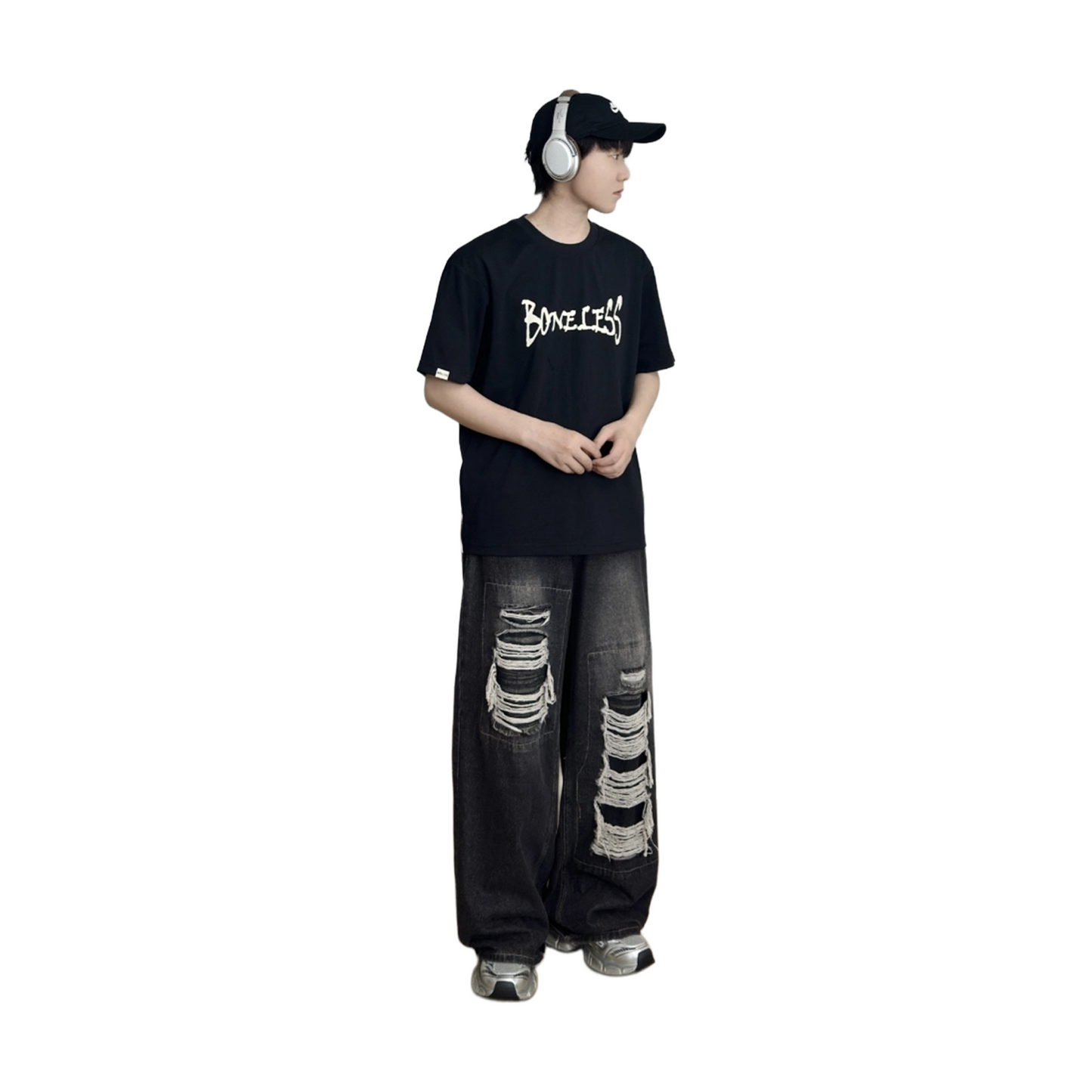 BONELESS Graffiti Letter Printing Tee Black (SS25)