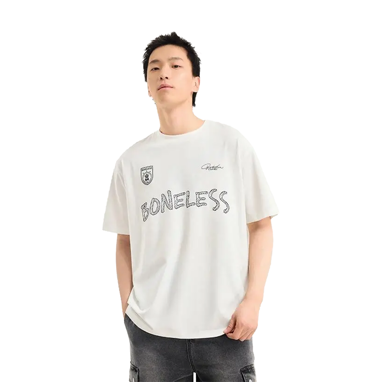 BONELESS Hand Painted Graffiti Grid Pattern S/S Tee White (SS25)