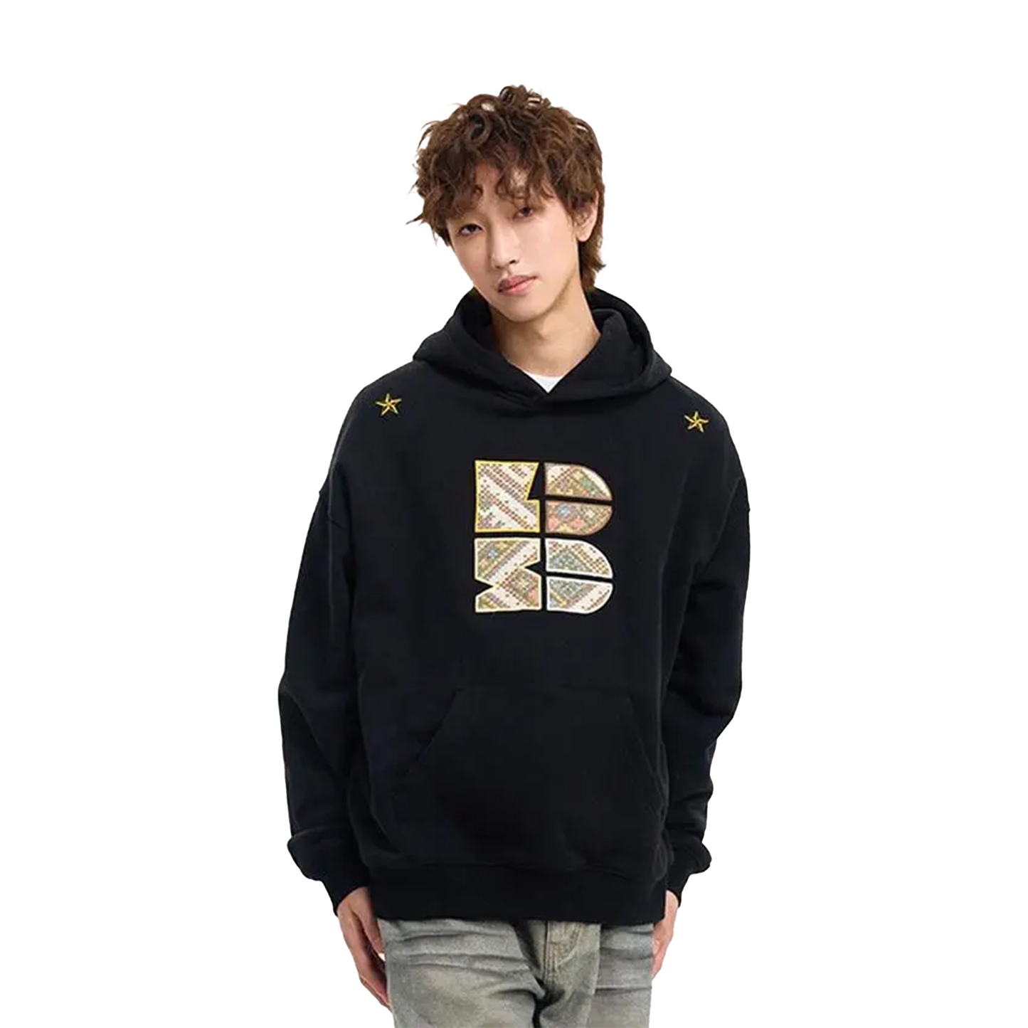 BONELESS Jacquard Applique Embroidered Hoodie Black (SS25)