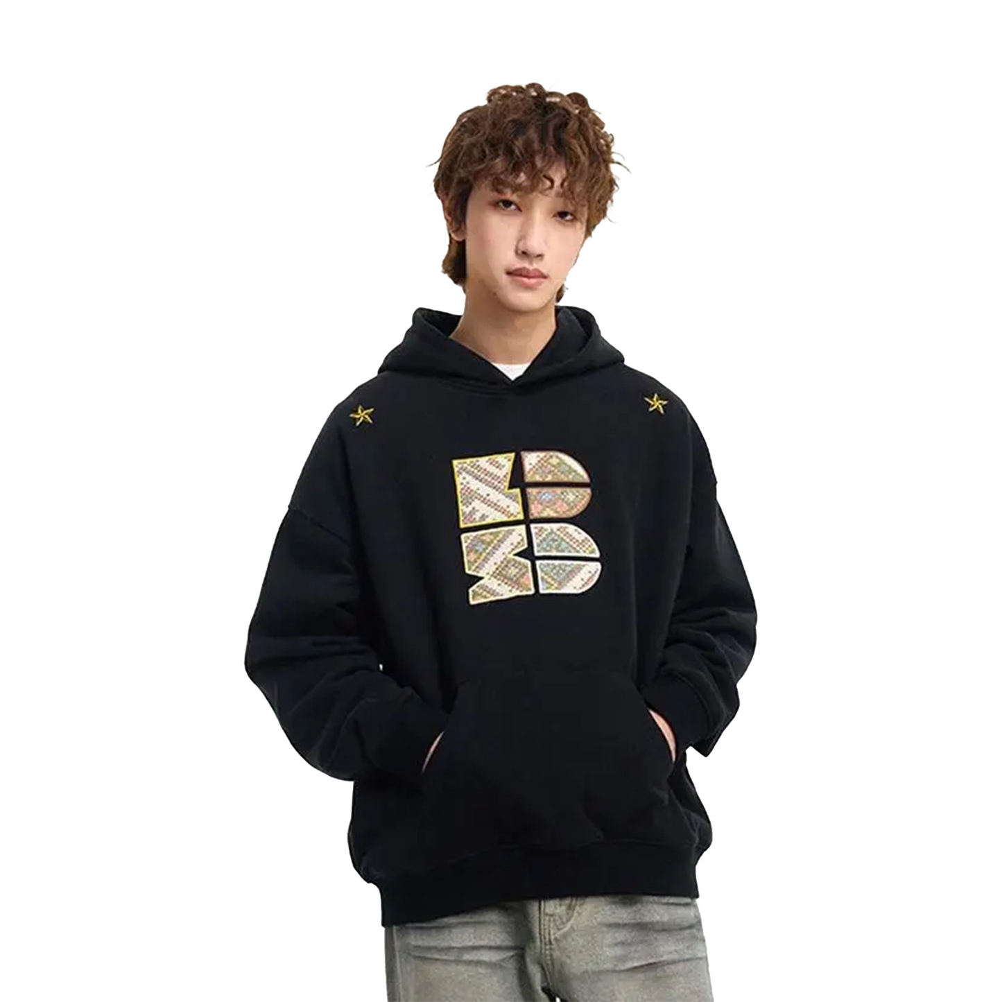 BONELESS Jacquard Applique Embroidered Hoodie Black (SS25)