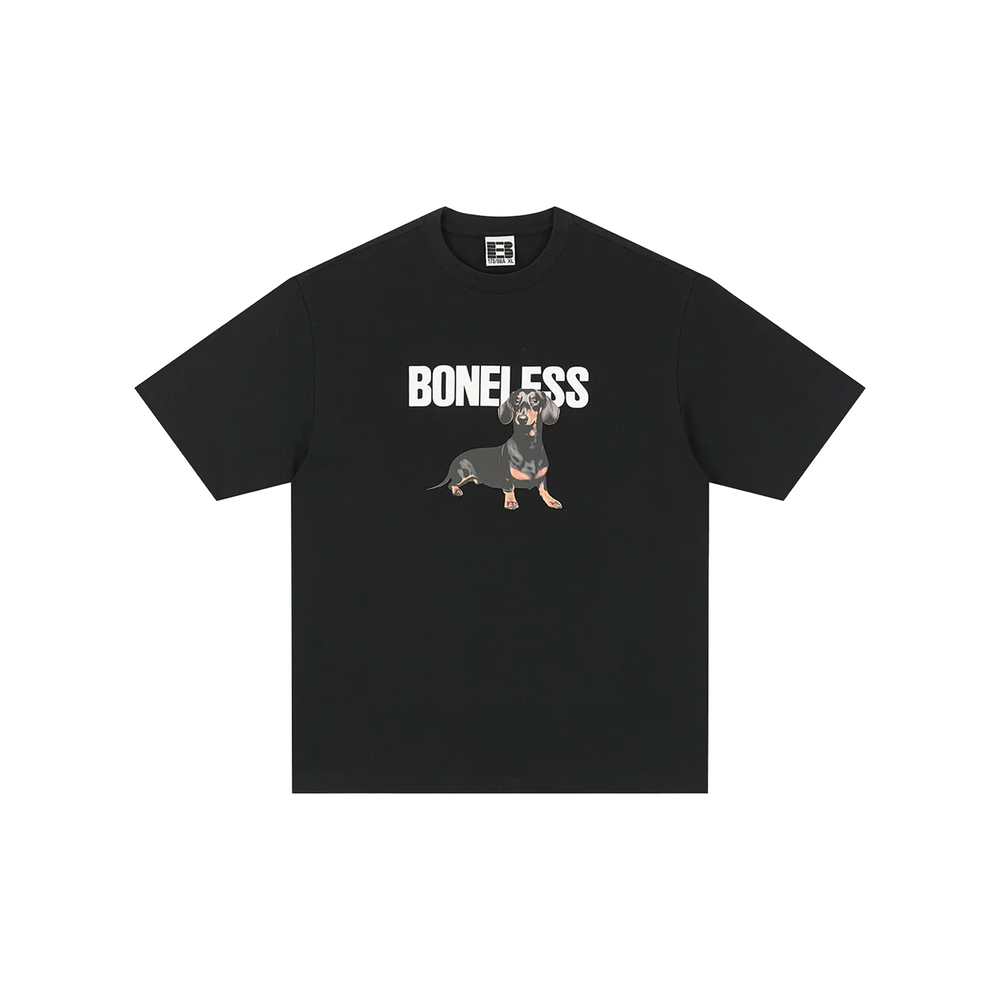 BONELESS K1809 Dachshund Puppy Print Short Sleeved Tee Black (SS25)