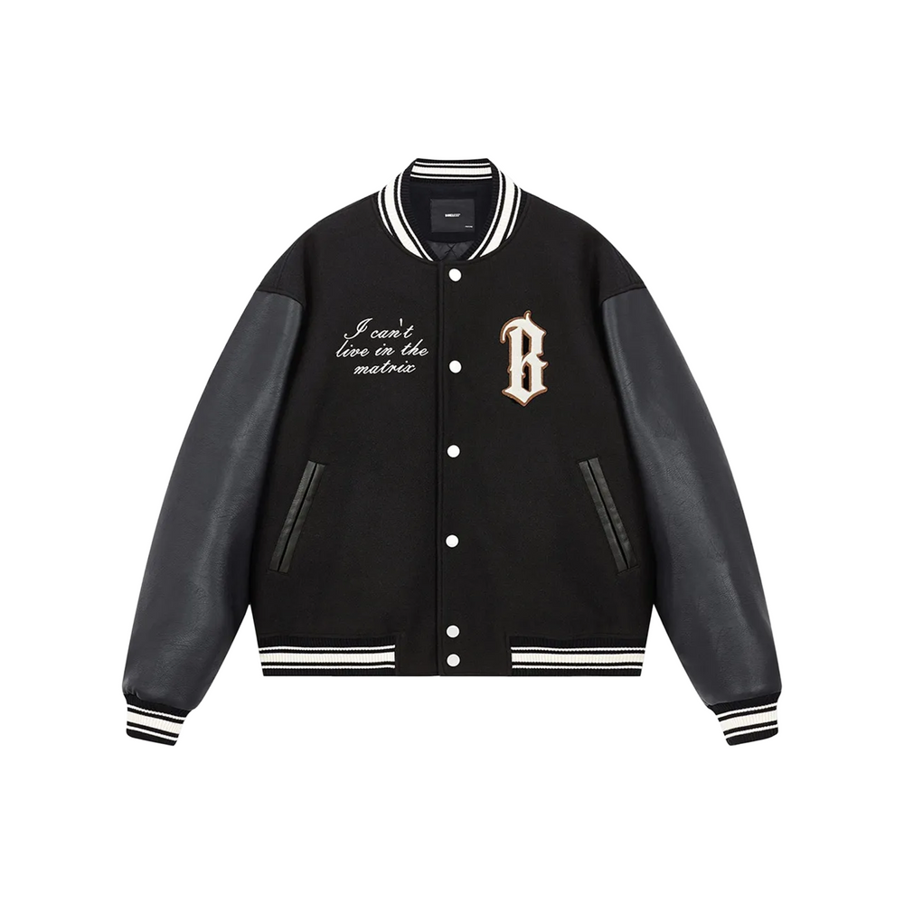 BONELESS K4383 Arc Print Baseball Jacket Black (FW22)