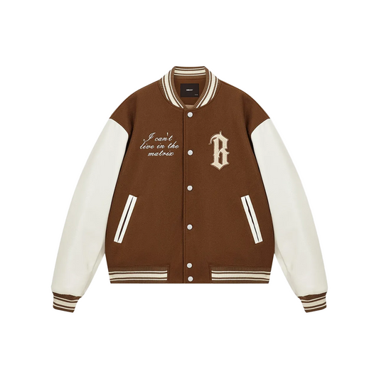BONELESS K4383 Arc Print Baseball Jacket Brown (FW22)