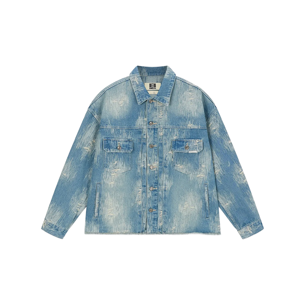 BONELESS K4453 Raw Edge Denim Washed Jacket Blue (SS25)
