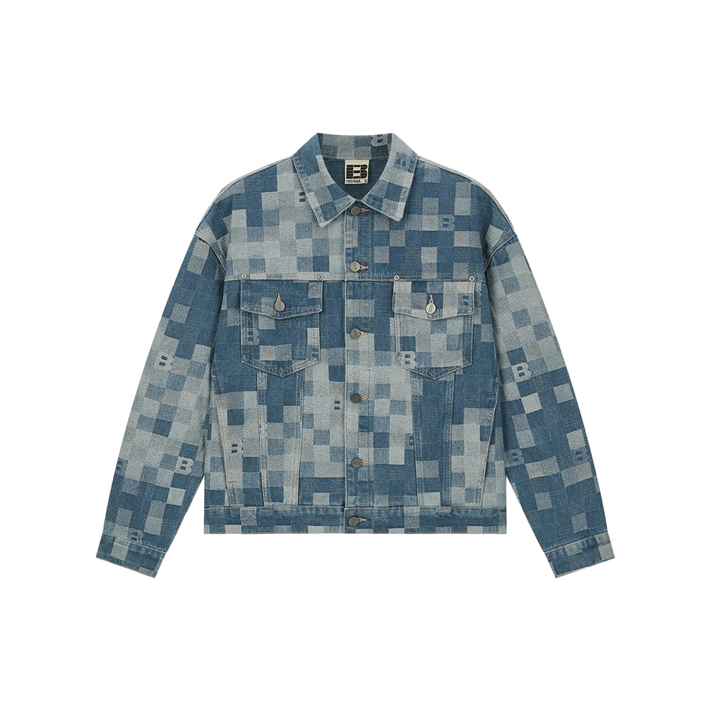 BONELESS Plaid Camouflage Jacquard Denim Jacket Camouflage Blue (FW24)