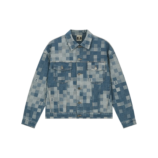 BONELESS Plaid Camouflage Jacquard Denim Jacket Camouflage Blue (FW24)