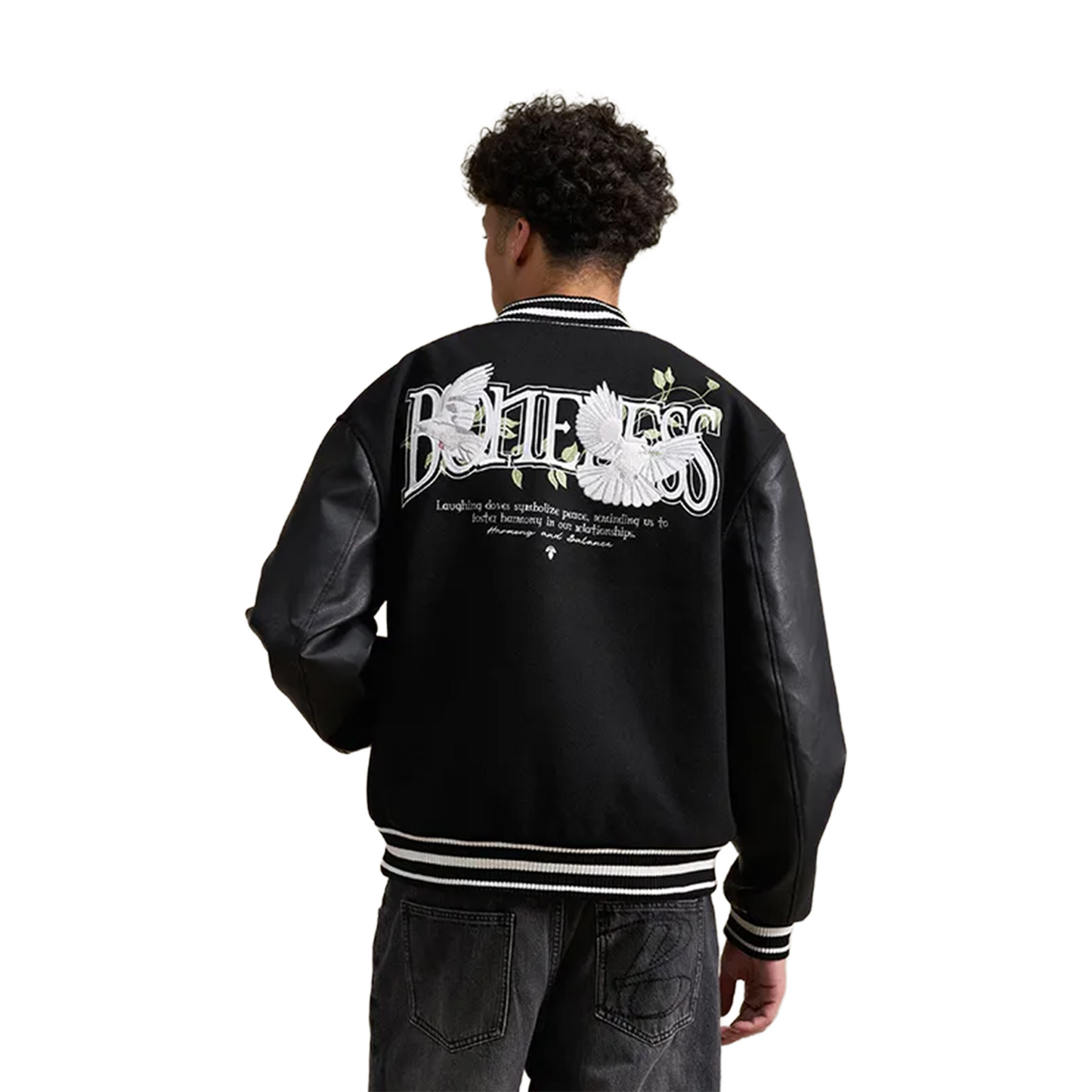BONELESS Pattern Embroidered Baseball Jacket Black (FW24)