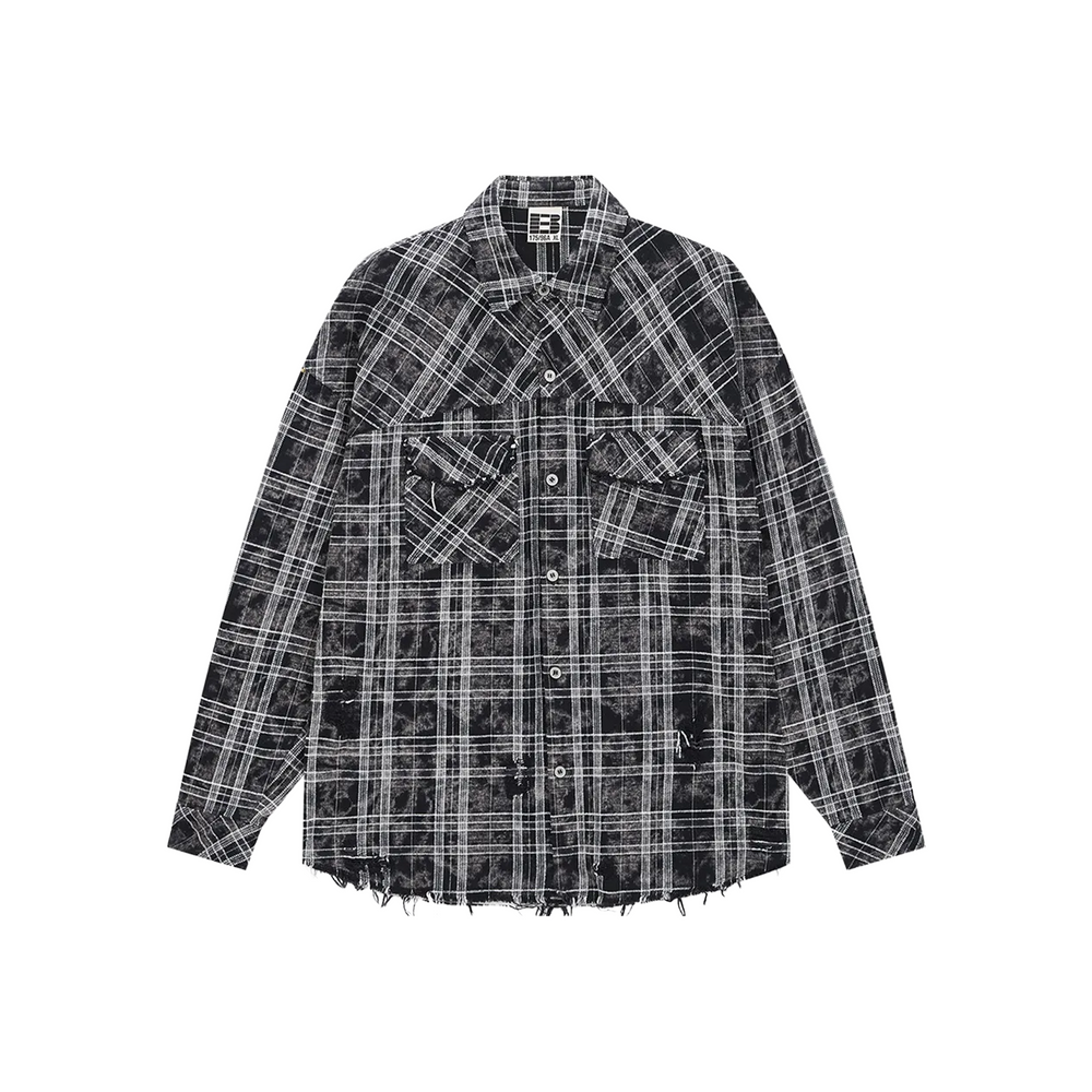 BONELESS K4977 Distressed Ragged Edge Long Sleeved Shirt Black (S225)