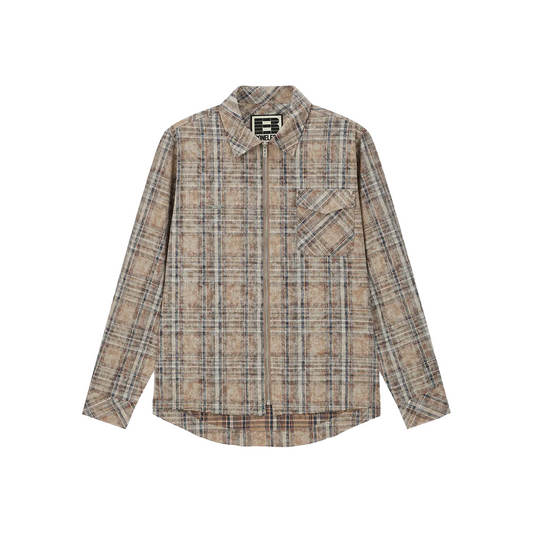 BONELESS K4986 Distressed Texture Zipper Shirt Khaki (FW24)