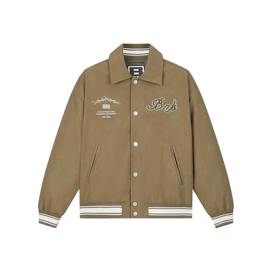 BONELESS K4999 American Casual PU Leather Baseball Jacket Brown (SS25)