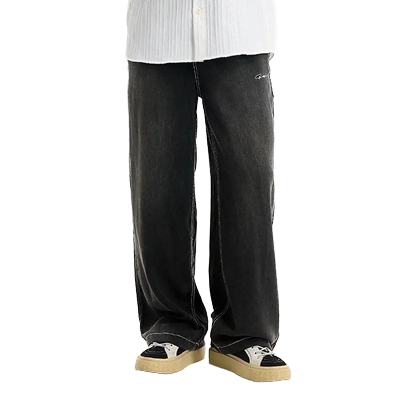 BONELESS Loose Washed Retro Versatile Casual Pants Black (SS25)