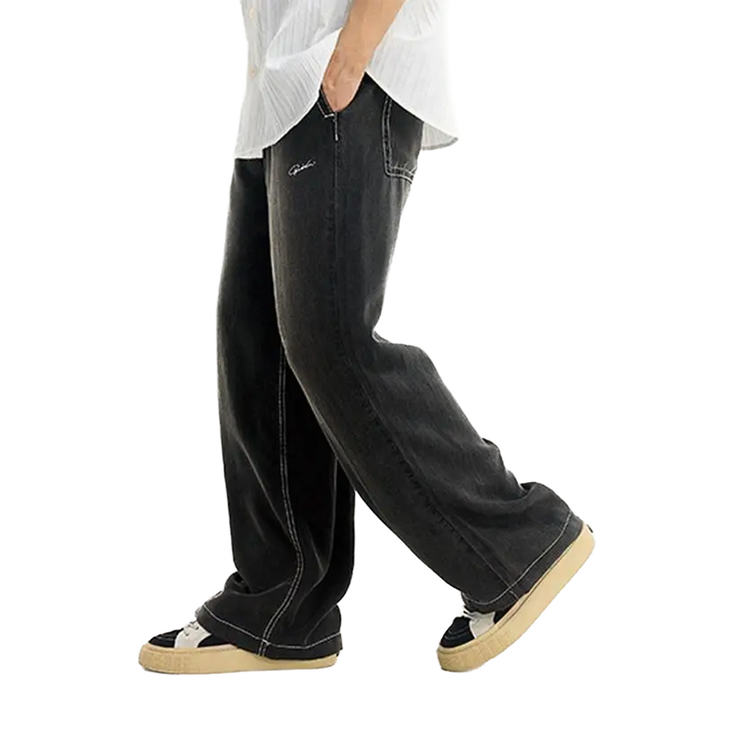 BONELESS Loose Washed Retro Versatile Casual Pants Black (SS25)